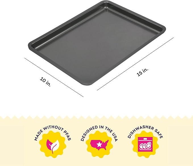 Wilton Silver Non-Stick Baking Sheet, Made Without PFAS, 15.25 x 10.25 in. | Non-Stick Steel Bakeware, Dishwasher Safe with 5-Year Limited Warranty, Perfect for Cookies, Roasting & Sheet Pan Meals