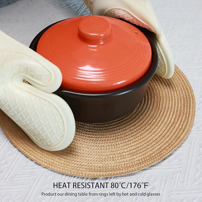 Winknowl Round Braided Placemats Set of 4 Washable Woven Heat Resistant Table Mats for Kitchen Dining Tables 15 inch Round Place Mats (Camel,4pcs)