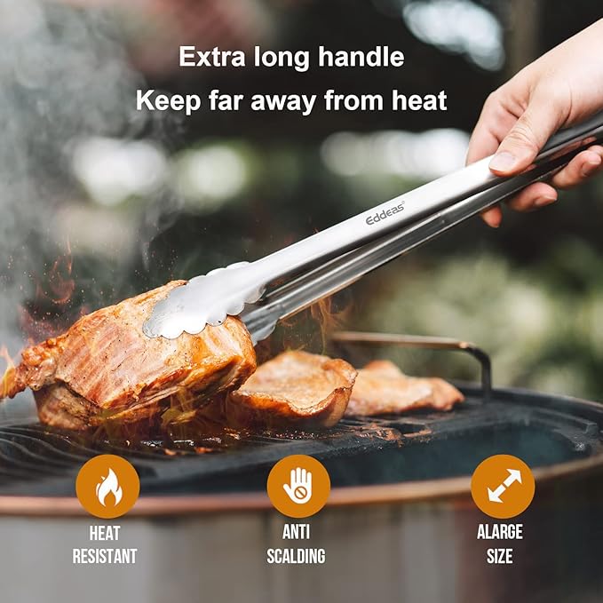 Grill Tongs UP TO 600 °F Extra Long BBQ Tong For Cooking 12" 17 INCH | BBQ Tongs, Extra Long Kitchen Tong, Heat Resistant 600 Degrees, Metal Locking Tong, For Cooking, Grilling, Outdoor Barbecue