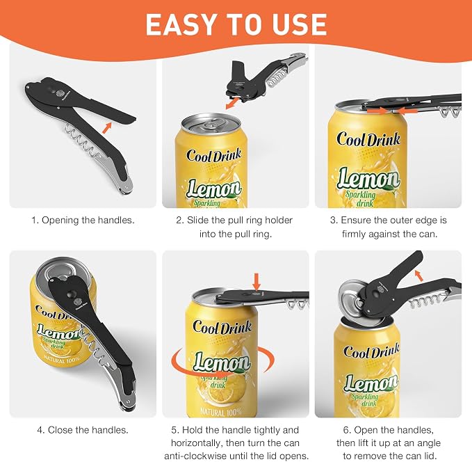 ikkle Soda Can Opener Smooth Edge 5-in-1 Portable Can Top Remover | Can Lid Remover For Beer,Canned Cocktails,Wine,Foil.Stainless Steel Ring Pull Opener,Safe Clean,For Kitchen,Bar,Camping