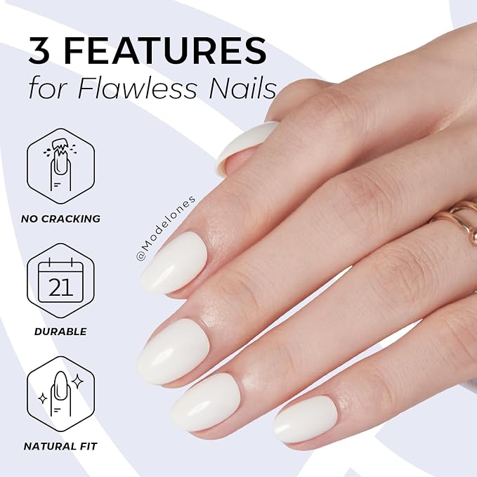 modelones Short Press on Nails, Oval Fake Nails Kit Nails Press Ons | with Glue, Adhesive Tabs, Nail File, Prep Pad, Manicure Stick, 32Pcs 16 Sizes, Milky White, Summer Women Girl Gift