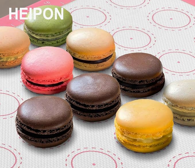 Macaron Silicone Baking Mats,22.44"Lx14.57"W,Pastry Mats Rolling Dough,Non-Stick,40 Macaron Molds,Cookie Sheet Liners,Reusable Baking Mat (2, Pink)