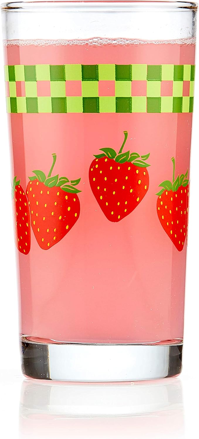 Libbey Vintage Juice Drinking Glasses Set of 4, Colorful, Retro Fruit Design Glass Cups Set, Dishwasher Safe Water Glasses Set for Everyday Beverages