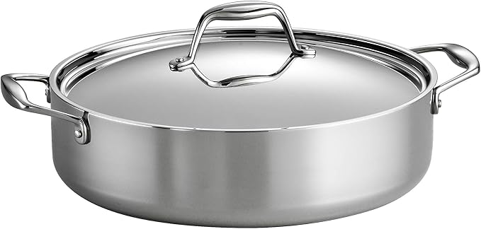 Tramontina Signature Tri-Ply Clad Stainless Steel 6-Quart Braiser Pan | Induction-Ready, Dishwasher-Safe, NSF-Certified, Made in Brazil