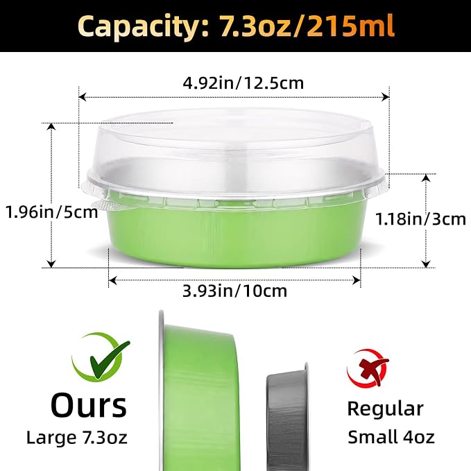 Beasea Mini Tart Pans with Lids 120 Pack, 7.3oz 4 Inch Matcha Green Disposable Aluminum Foil Baking Cups Pie Tart Tins Individual Dessert Mini Cake Containers Oven Dishes for Cheesecake Muffin