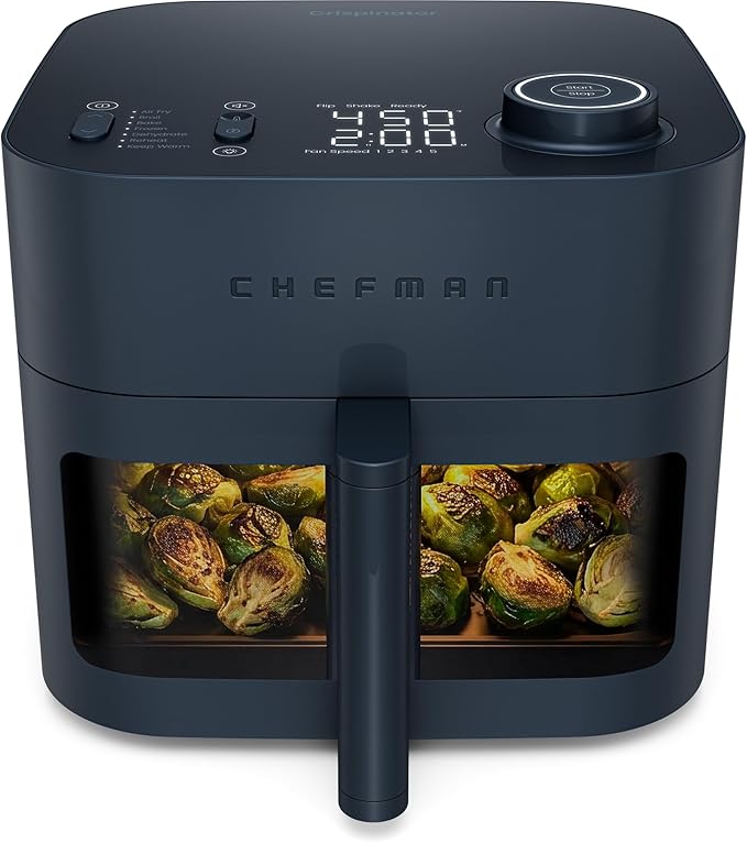 Chefman Crispinator Air Fryer 7-in-1 with 8 Qt Capacity, 450°F Max Temp & TurboFry Pro Technology for Fast, Even Results, Bake, Broil, Dehydrate, Viewing Window, Nonstick Ceramic-Coated Basket