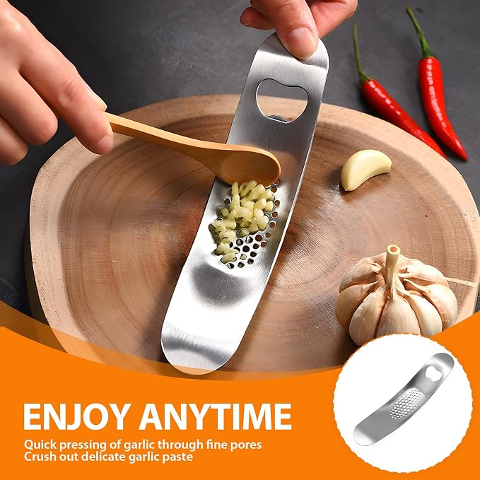 Garlic Press, Stainless Steel Garlic Mincer with Bottle Opener - Garlic Rocker Mincer Press Dishwasher Safe Compact & Durable Tool for Home Cooking