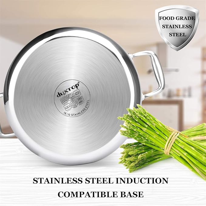 Duxtop Tri-Ply Stainless Steel Stock Pot with Lid 8 Quart | Whole Clad Cooking Pot for Soup and Stews, Large Capacity for Family Meal Preparation