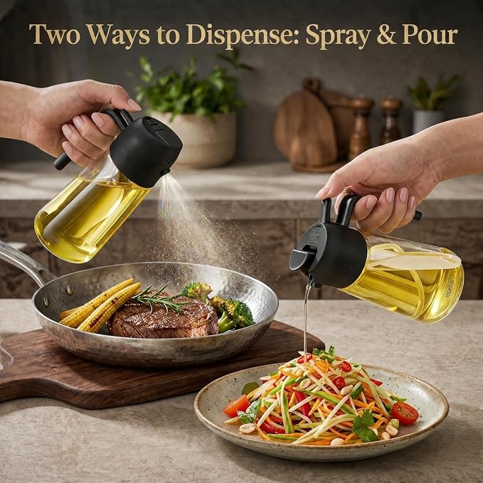 Oil Sprayer for Cooking, 16oz/470ml 2-in-1 Glass Olive Oil Dispenser