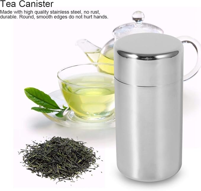 Tyenaza Tea Canister, Double Seal Stainless Steel Tea Tin Canister with Airtight Double Lids for Loose Tea Coffee Candy Herbs and Spices Storage(l)