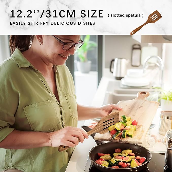 Wooden Spoons for Cooking, 9-Piece Acacia Wood Cooking Utensil Set | Spoons and spatulas stir, mix, flip and serve; balanced handles offer control while staying gentle on nonstick cookware.