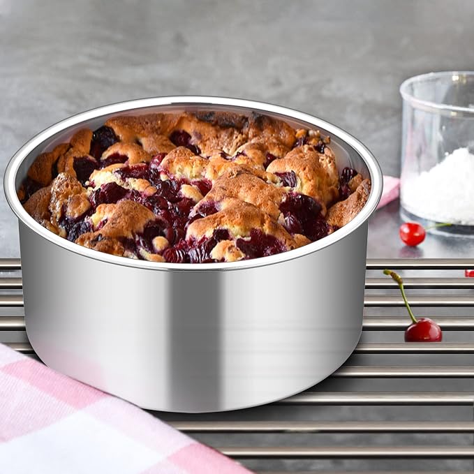 TeamFar 6 Inch Cake Pan, 6” x 3” Stainless Steel Round Deep Cake Baking Pan | Layer Cake Baking Tin for Wedding Birthday Party, Non-Toxic, Heavy Duty, Deep Straight Side, Mirror Finish, Dishwasher Safe