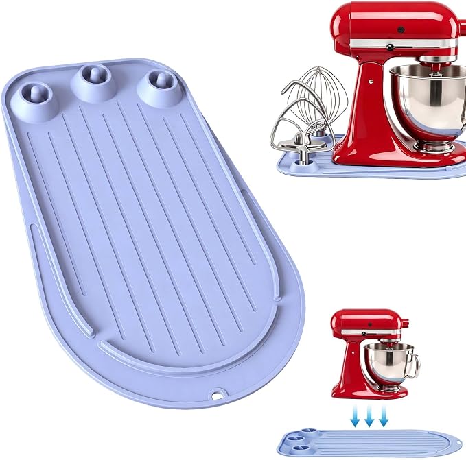 Upgraded Mixer Slider Mat for KitchenAid 4.5-5 Qt Tilt-Head Stand Mixer | Silicone Countertop Mover with 3 Attachment Storage Slots, Non-Slip Mixer Pad Organizer for Dough Hook Whisk Flat Beater