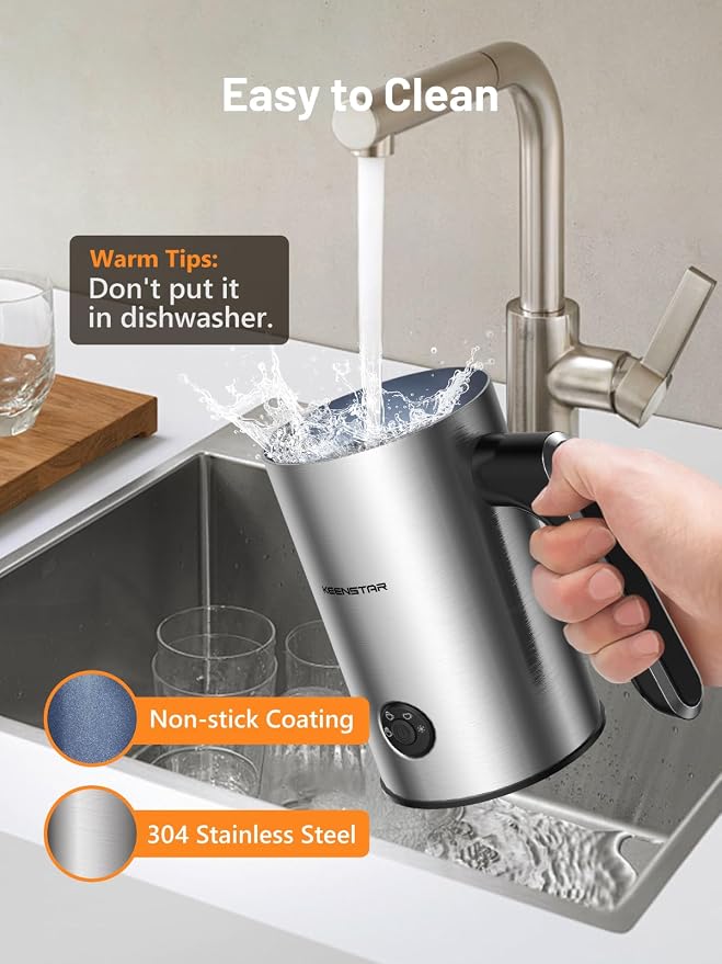 Milk Frother and Steamer, 4-in-1 Electric Automatic Milk Frother Hot & Cold | Stainless Steel, Temperature Safety Controls, 500W Fast Frothing, Warm or Cold Foam Maker, Large Capacity for Cappuccino