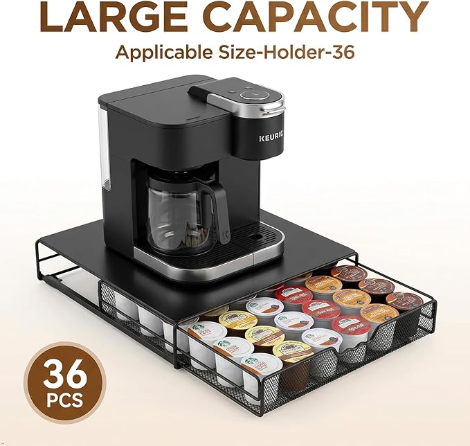 Deco Brothers K-Cup Holder Drawer for 36 Coffee Pods Storage, Black