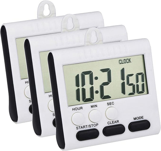 Mudder 3 Pack Digital Kitchen Timer for Cooking, Big Digits, 24 Hour Magnetic Backing Stand Kitchen Timers Clock for Classroom Kids Teachers, Loud Alarm and Big Screen (Black and White)