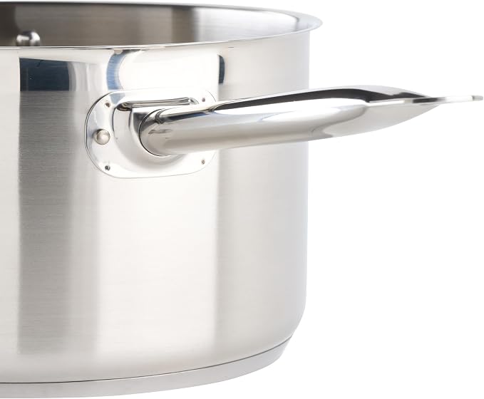 Winco 10 qt Stainless Steel Sauce pan with Cover | Heavy-duty, Tri-ply construction, Helper handle, Great for Cooking and Food Preparation