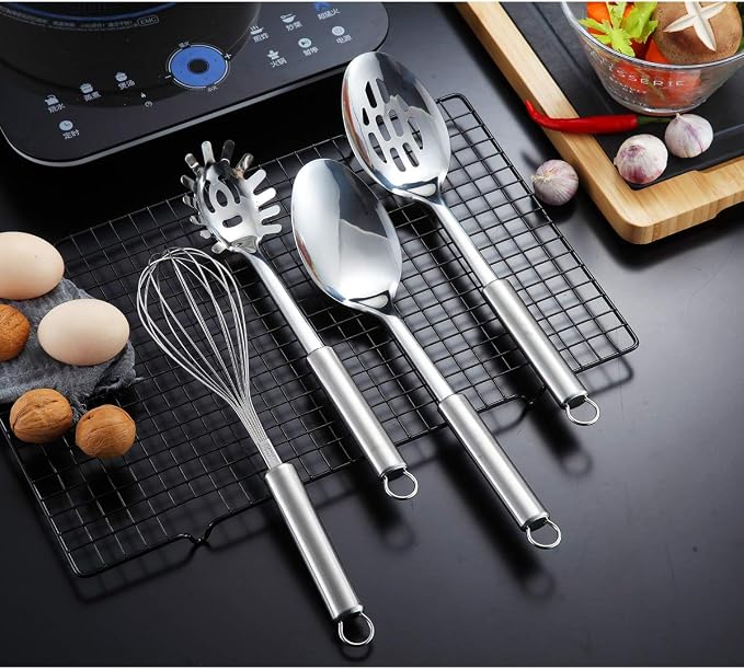 Berglander Cooking Utensil Set 12 Piece Stainless Steel Kitchen Tool Set, Include Cooking Spoon, Spatula, Whisk, Cooking Tong and etc (12 Pieces)