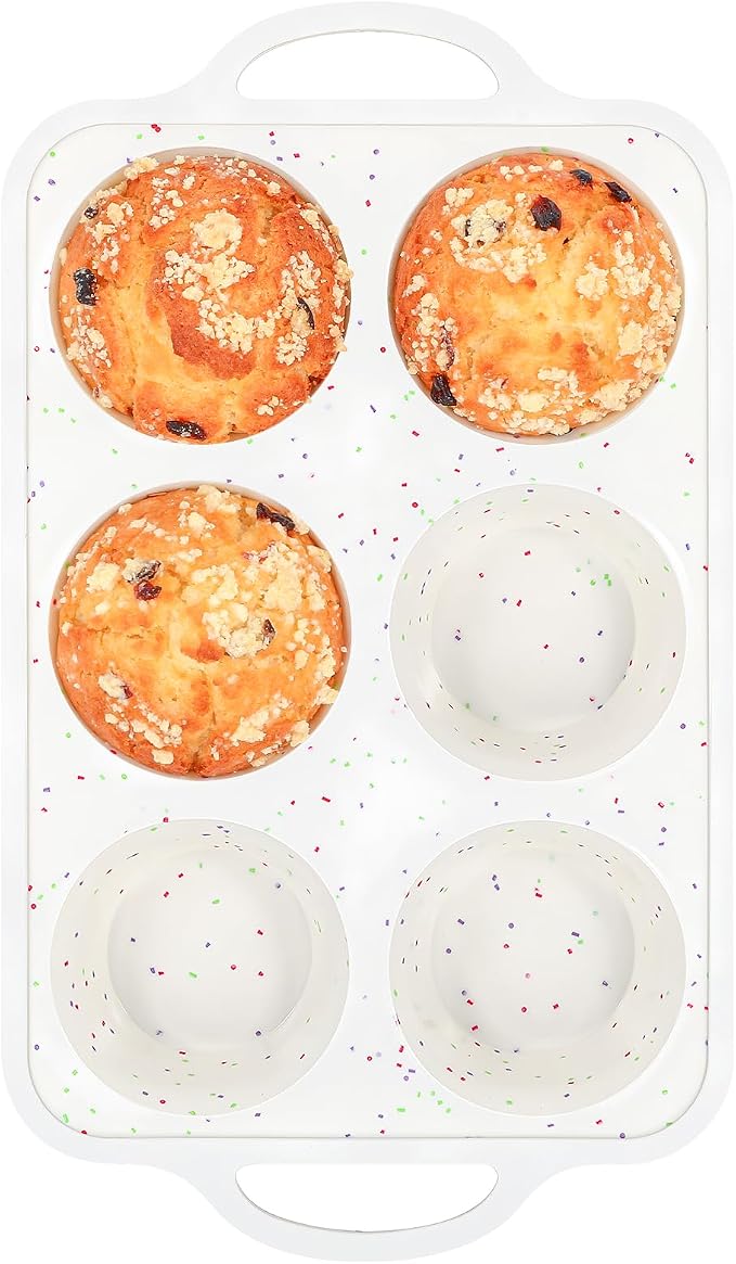 Vinino Jumbo Muffin Pan with Metal Reinforced Frame-1Pack, Large Silicone Cupcake Pan for Baking 6 Cup Jumbo Size, Silicone Muffin Tray, Cupcake Baking Pan Molds for Oven Dishwasher Safe-Cream