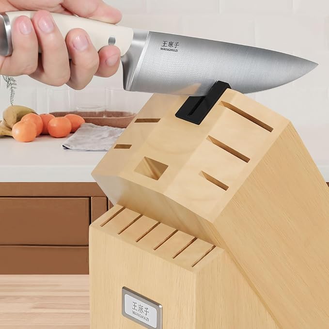 Knife Set, 15 Pcs Knife Block Set with Built-in Sharpener, High Carbon Stainless Steel Kitchen Knives, Japanese Stainless Steel Knives, Home Essentials Perfect for Gifts, Natural Pro