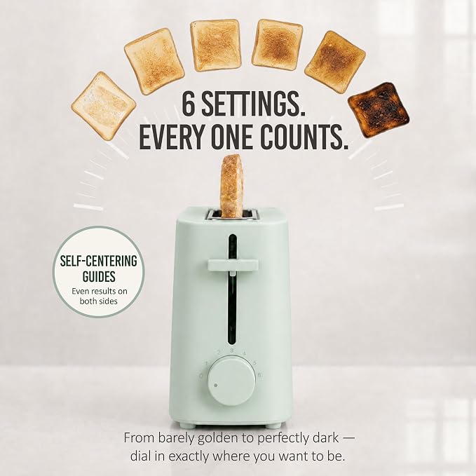 Nostalgia Slim 2-Slice Toaster – Wide Slot – Space-Saving Design – Adjustable Browning Dial – 10-inch Long Slot Fits 2 Slices of Bread or Bagel Halves – Drop-down Crumb Tray – Sage