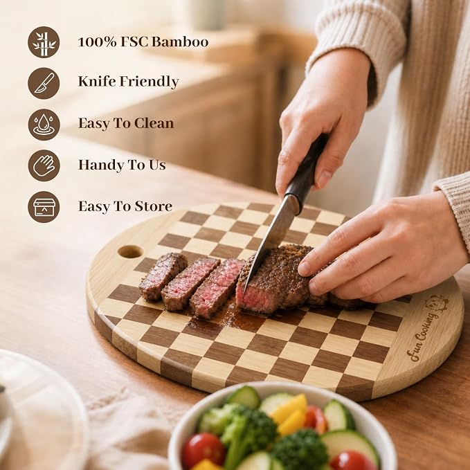 Bamboo Chopping Board, A Chessboard-Patterned Bamboo Chopping Board | Suitable for preparing meals in the kitchen, can be used for meats, vegetables, fruits and cooked food platters