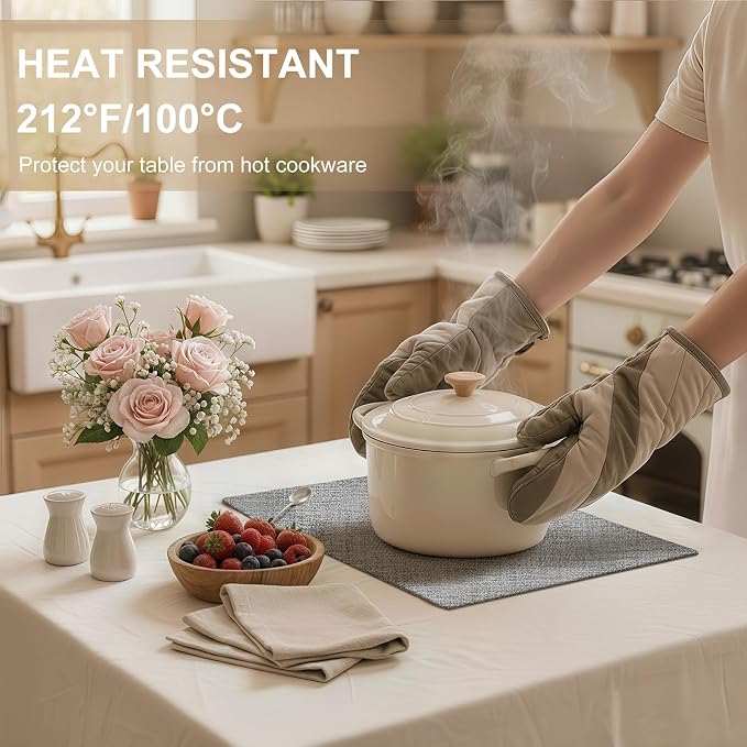 Faux Leather Heat Resistant Placemats 4 Packs, Waterproof Wipeable Dining PU Place Mats for Indoor & Outdoor, Easy to Clean, Light Grey