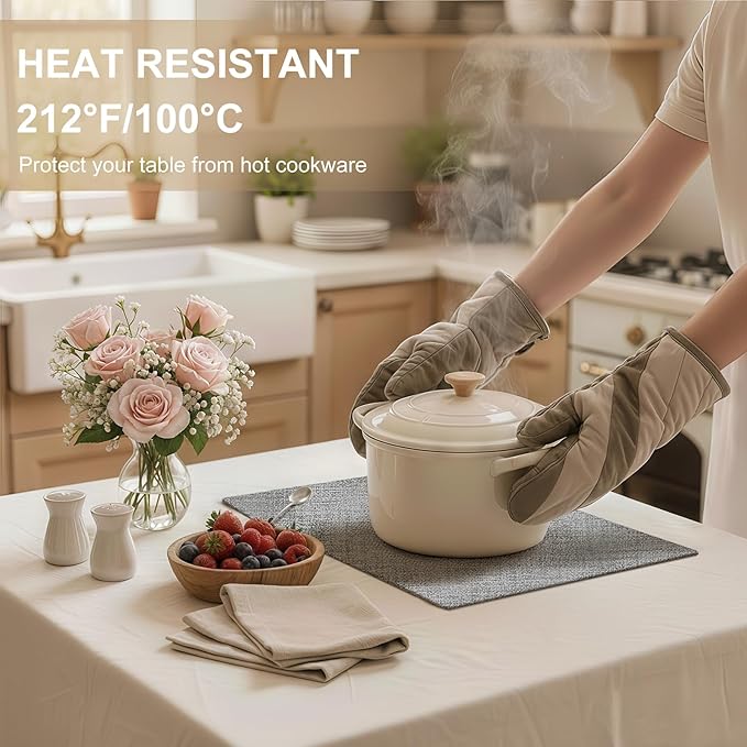 Faux Leather Heat Resistant Placemats 6 Packs, Waterproof Wipeable Dining PU Place Mats for Indoor & Outdoor, Easy to Clean, Light Grey