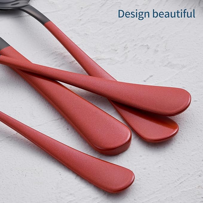 20-Piece Red Silverware Set 18/0 Stainless Steel Black Silverware Set Red Handle Cutlery Set Service for 4 Dinner Knives Forks Spoons Set Black Flatware SetFinish Dishwasher Safe