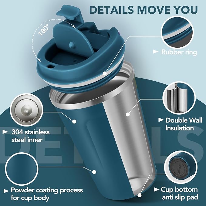 Volhoply 12 oz Double Wall Insulated Vacuum Travel Coffee Mug with Flip Lid Bulk 8 Pack,Reusable Stainless Steel Leak Proof Coffee Cup,Portable Thermal Tumblers for Hot & Cold Drinks(Assorted,8 Set)