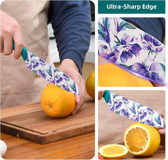 UPTRUST Knife Set, 12-piece Kitchen Knife Set Nonstick Coated | Professional Kitchen Cutlery Set for Chef, Cooking, Camping, Outdoor, Gift for Mom