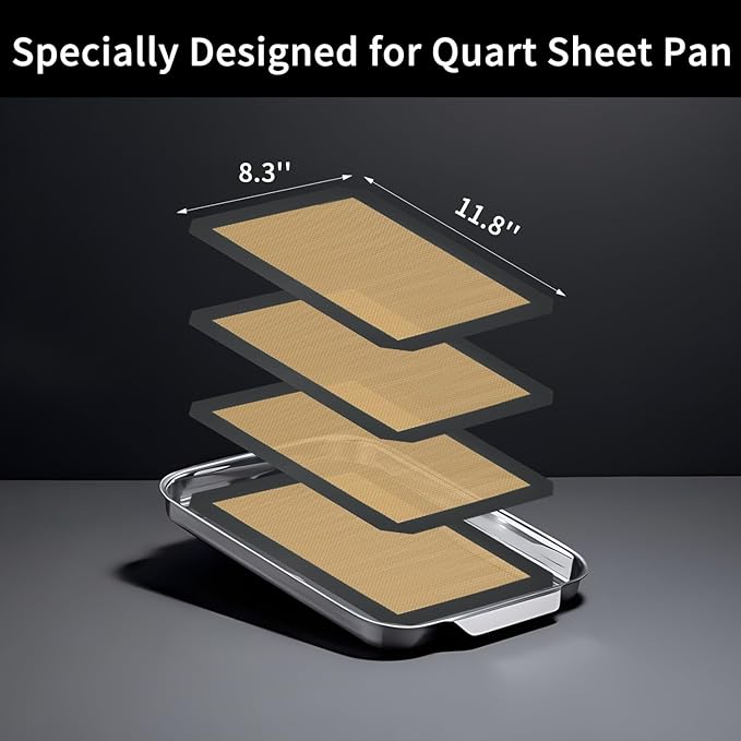Small Silicone Baking Mats, Set of 4,11-4/5x8-1/4 Inch Quarter Sheet Size, Non Stick, BPA Free, 1/4 Baking Sheet Pan Liner for Cookies, Macaron, Bread, Pastry, Toaster (Grey)
