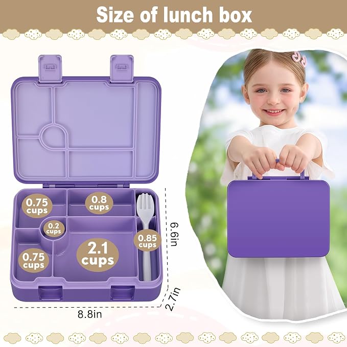 JOOPETALK Chill Bento Lunch Box for Kids Adult with Ice Pack,6-Compartment Reusable Leak-proof Lunch Container for Girls Boys to School,Keep Food Cold&Fresh,Dishwasher & Freezer Safe