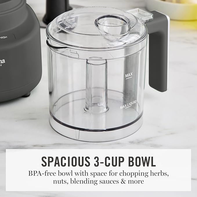 Martha Stewart 3 Cup Electric Vegetable Chopper & Mini Food Processor, Gray | 24oz BPA-Free Bowl, Stainless Steel Blades, Pour Spout, Dice, Puree, Mince, Chop Vegetables & Herbs, Dishwasher-Safe Parts