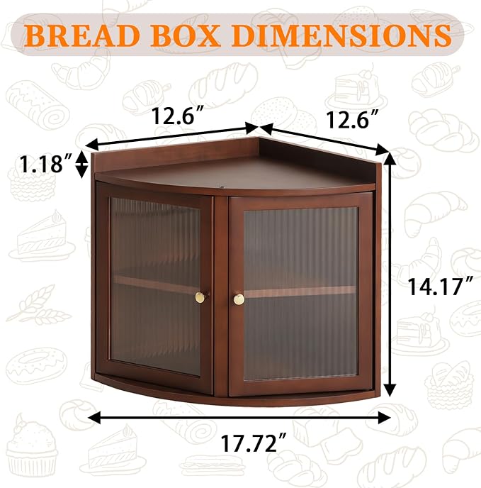 Baveke Bread Box for Kitchen Countertop, Corner Bread Box & Bamboo Breadbox, Large Bread Storage with Double Layer, Vintage Storage for Homemade Bread, Rustic Brown