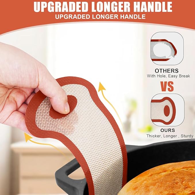 Silicone Bread Sling, 2Pcs Silicone Baking Sling with Longer Handles, Non-Stick & Easy Clean Dutch Oven Baking Mat to Transfer SourDough Easily, Reusable Bread Mat Set