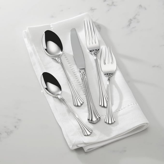Reed & Barton 1800 5-Piece 18/10 Silverware Set for 1, Flatware | silver, dishwasher safe | includes knives, forks, and spoons | heavy duty, cutlery set for kitchen and dining, utensil set