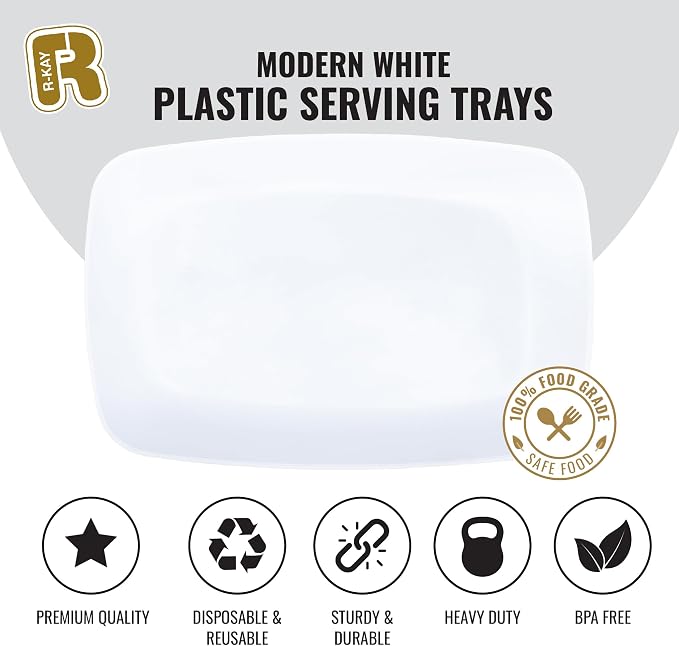 R-kay 6 Pack White Serving Tray - 12.75 x 8.25 Trays for Serving Food - Heavy Duty Platters for Party - Premium