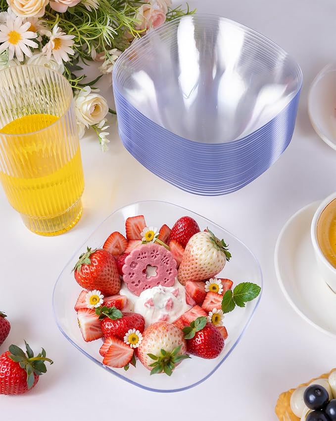 bUCLA 50Pack Clear Plastic Serving Bowls - 16oz Disposable Serving Bowls for Party Dessert/Ice Cream/Salsa/Snack