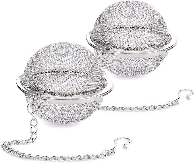 2Pcs Stainless Steel Tea Infuser Strainer, 2.04 Inch Fine Mesh Ball | Metal Fine Mesh Tea Spice Ball for Loose Leaf Tea, Tea Filter with Chain Hook, Tea Interval Diffuser for Spices, Seasonings