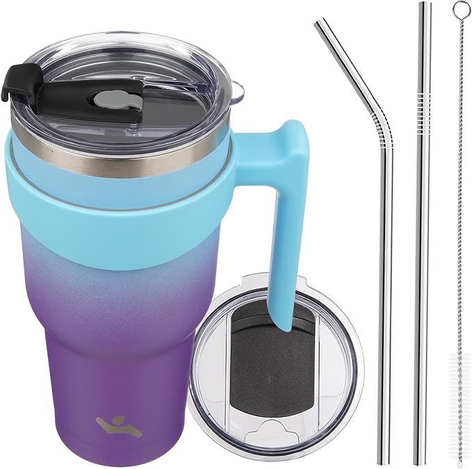 Konokyo 40 oz Tumbler with Handle and Straw, Insulated Travel Mug | Ocean Dream; BPA-free, leak-proof tumbler with 2 lids, 2 straws, cup holder fit for coffee, office, travel & daily use