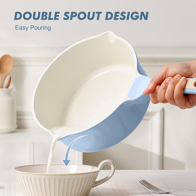 SENSARTE Ceramic Nonstick Saucepan with Double Pouring Spout, 3QT, Blue | Cooking Pot with Stay Cool Handle, Induction Compatible, Ceramic Coating, PFOA/PFAS/PTFE Free