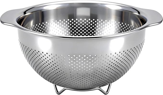 Stainless Steel Colander for Kitchen with Handle for Pasta (3QT) | Fine mesh. Dishwasher safe. Great for straining spaghetti, vegetables, fruit, noodles, eggs & rice