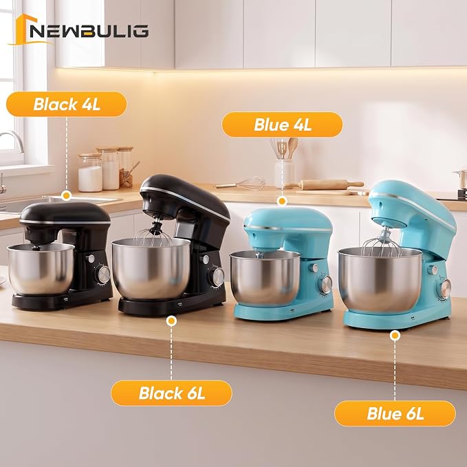 NEWBULIG Stand Mixer 4.2QT, Kitchen Electric Mixers Alternative | 10-Speed Dough Hook, Whisk, Beater & Splash Lid, Multi-Cover for Baking, Cakes and Home Cooking Needs