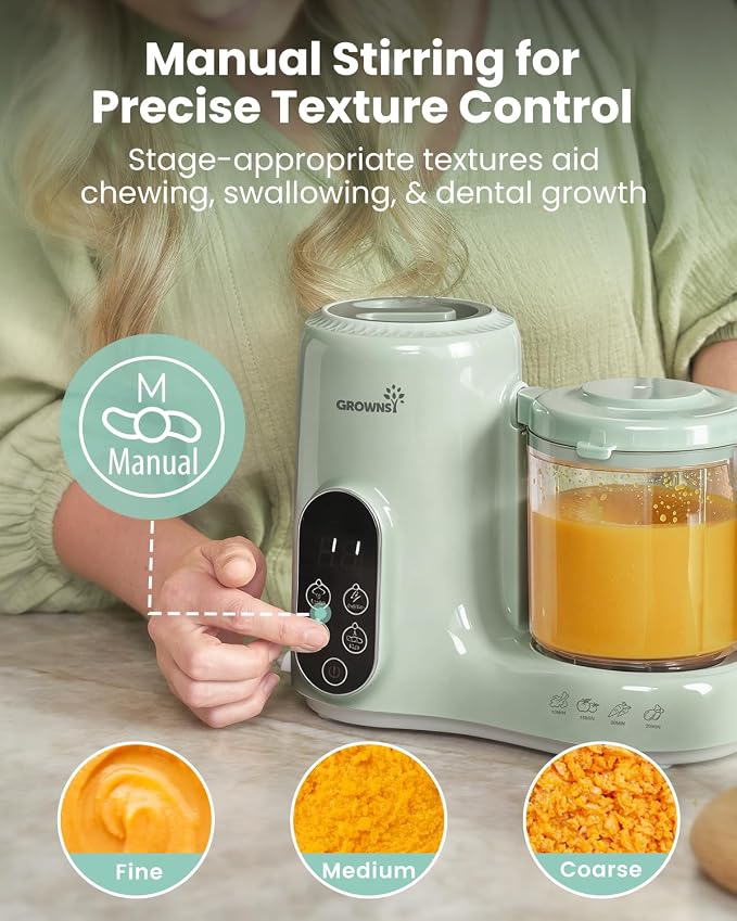 Grownsy Baby Food Maker, Steamer & Blender Baby Food Processor, Green | BPA-Free Elevated Steam Basket, Healthy Homemade Baby Food Purees, Starting Solids & BLW, Baby Feeding Essentials, 6+ Months