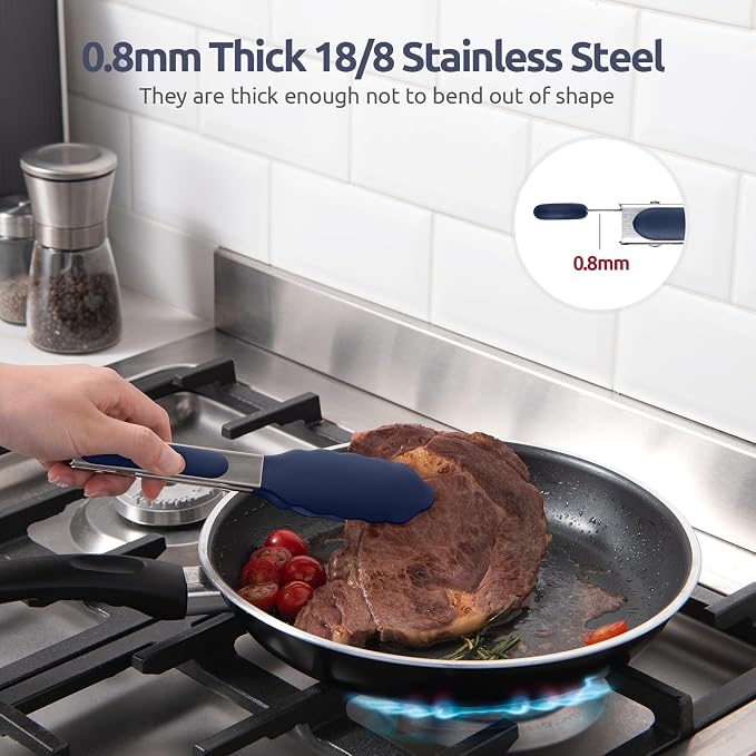 U-Taste Kitchen Tong for Cooking, 600ºF Heat-Resistant, 7in/Midnight Blue | Small Mini Silicon Tongs for Serving Food, Short Salad Thong with Non Stick Rubber Tips & 18/8 Stainless Steel Handle
