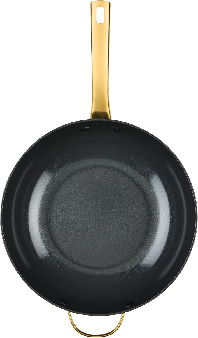 Farberware Forged Induction Ceramic Nonstick Stir-Fry Pan with Helper Handle, Dishwasher Safe, Suitable for All Stovetops, 12.25 Inch Wok Pan - Black