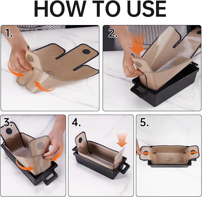 NiHome Silicone Bread Sling, Nonstick Reusable Loaf Pan Liner, Brown | Eco-Friendly Fits 9x5, 9.5x5, 10x5 Inch Bakeware, Dishwasher Safe, Clever Folded Corners Prevent Batter Leakage