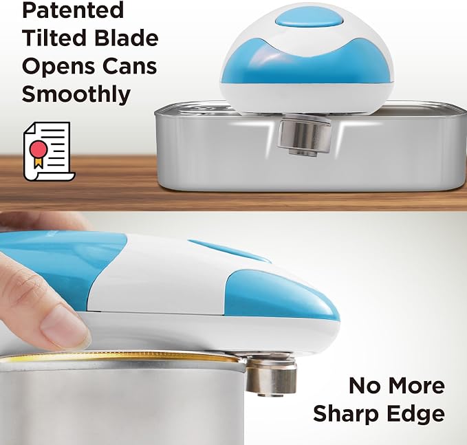 Kitchen Mama Auto Electric Can Opener, Sky Blue | Automatic, Hands Free, Smooth Edge, Food-Safe, Battery Operated