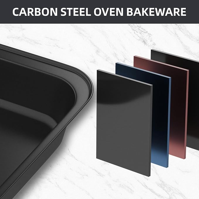 CasaCulina Baking Pans Set, 5-Piece Nonstick Bakeware Sets, Black | Kitchen Cookware Sets Baking Supplies with Round/Square Cake Pan, Muffin Loaf Roast Pan, Baking Sheets for Oven, Black